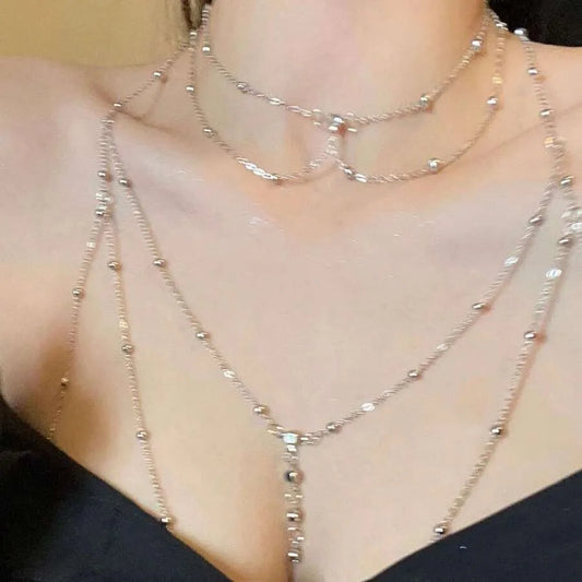 SHEIN سلسلة صدر وجسم مزينة بالراينستون والخرز للنساء