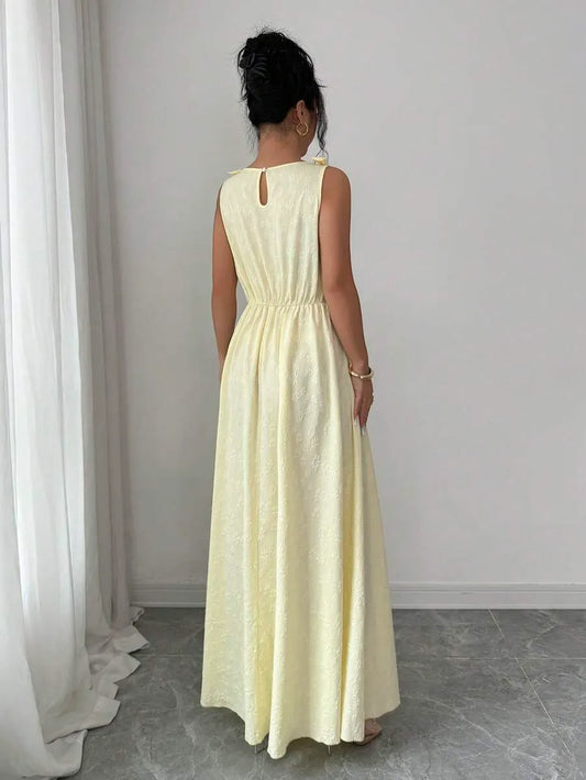 SHEIN Selianne فستان جاكار أنيق بخصر مربوط وياقة مستديرة