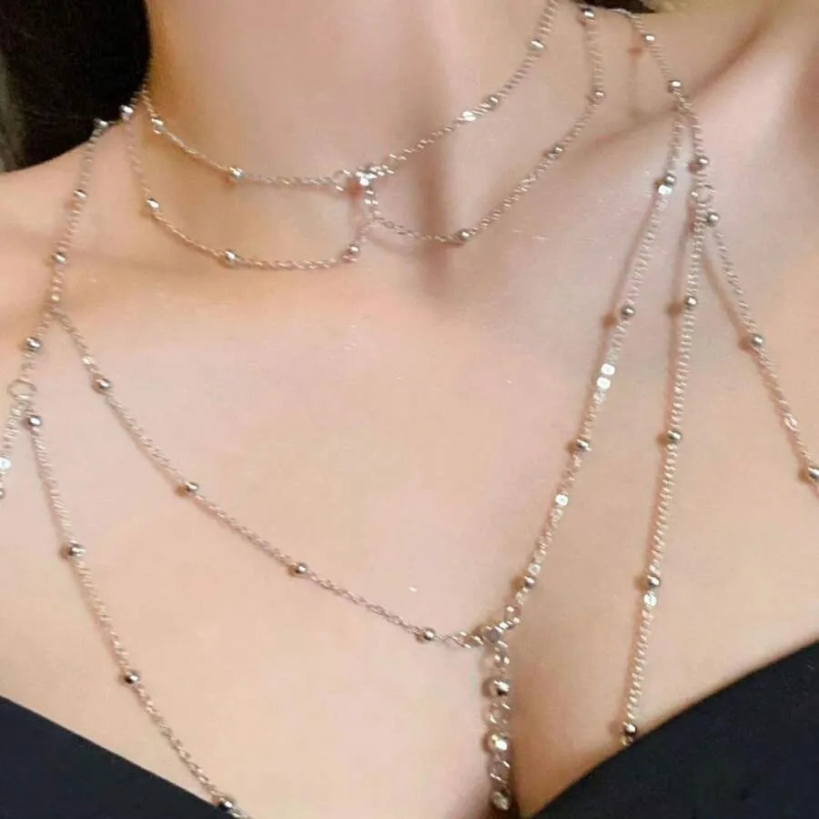 SHEIN سلسلة صدر وجسم مزينة بالراينستون والخرز للنساء