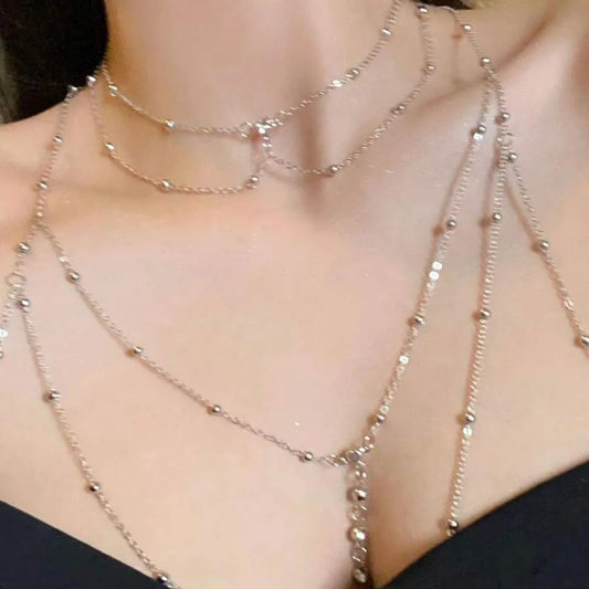 SHEIN سلسلة صدر وجسم مزينة بالراينستون والخرز للنساء