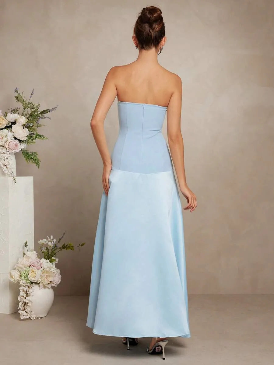 SHEIN L'Amorae فستان أوف شولدر لون أحادي أزرق أنيق