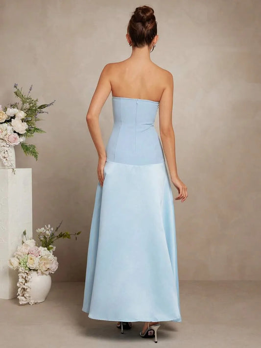 SHEIN L'Amorae فستان أوف شولدر لون أحادي أزرق أنيق