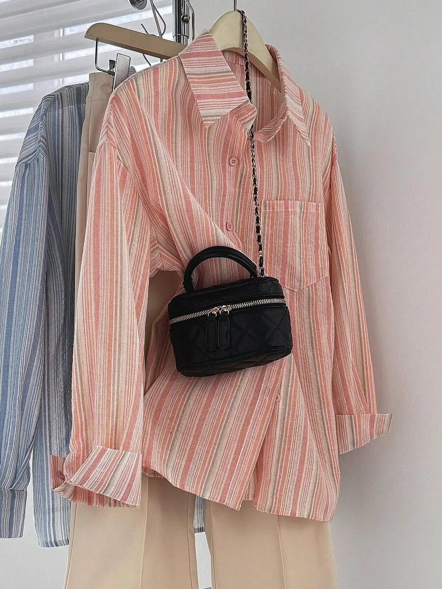 SHEIN قميص نسائي مخطط باللون الوردي