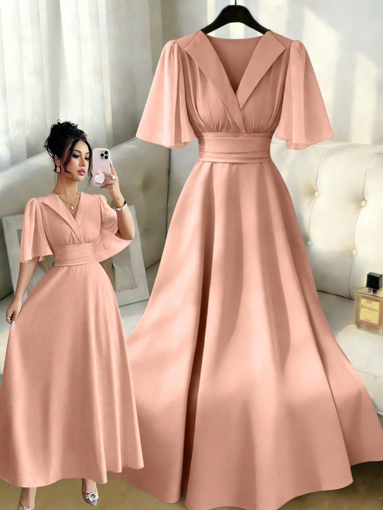 SHEIN Elenzga فستان شيفون مرقع بطبقات وياقة بولو