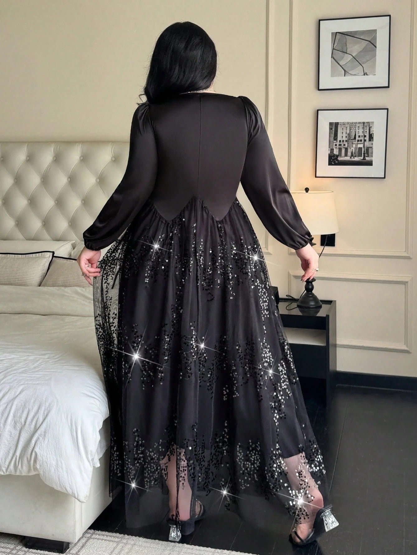 SHEIN Flirla فستان شيفون ماكسي ترتر بأكمام طويلة
