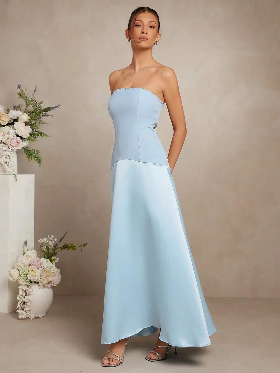SHEIN L'Amorae فستان أوف شولدر لون أحادي أزرق أنيق