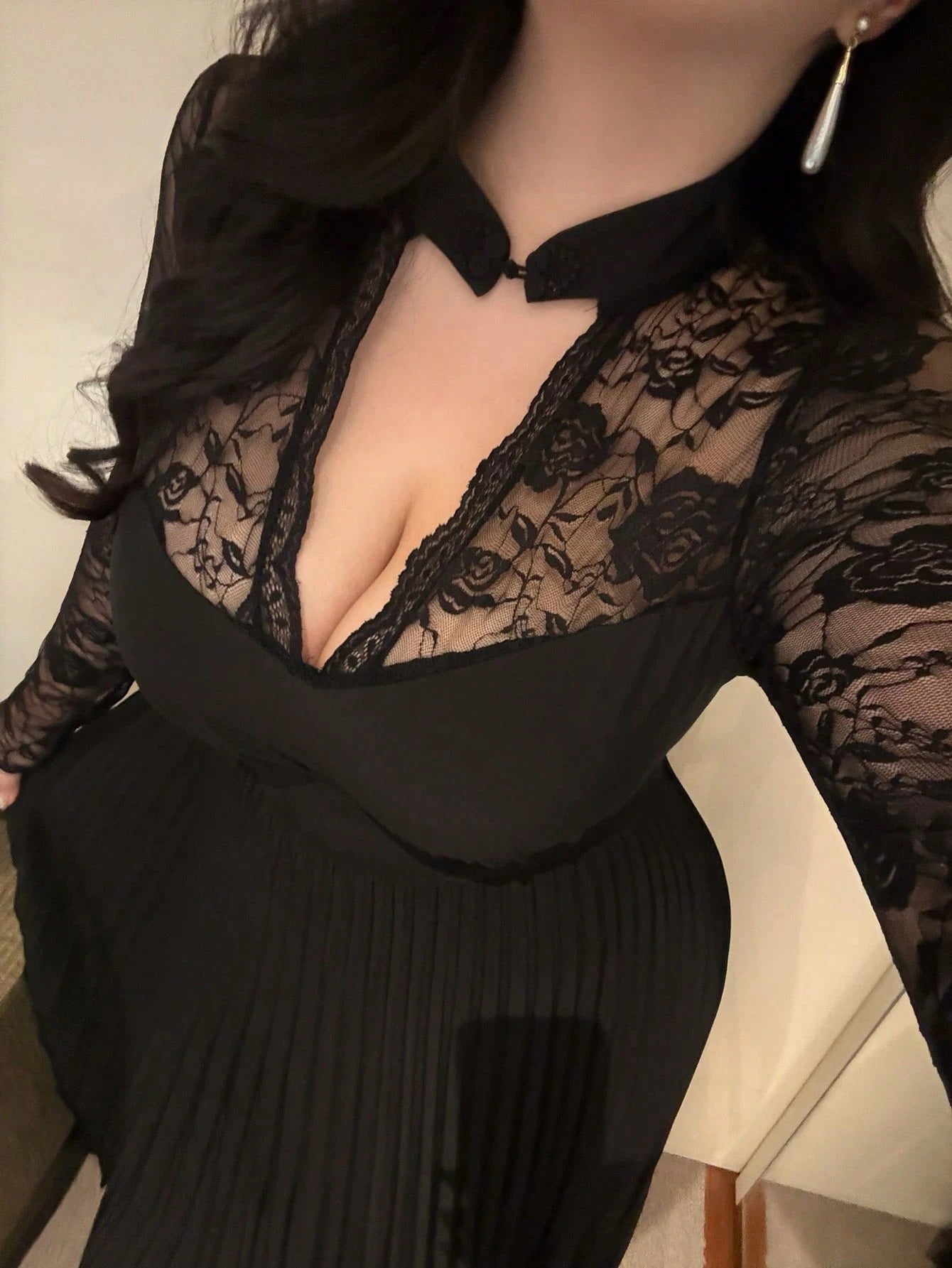SHEIN Vibekara فستان ماكسي A لاين بأكمام طويلة وتطريز زهري مقاسات كبيرة