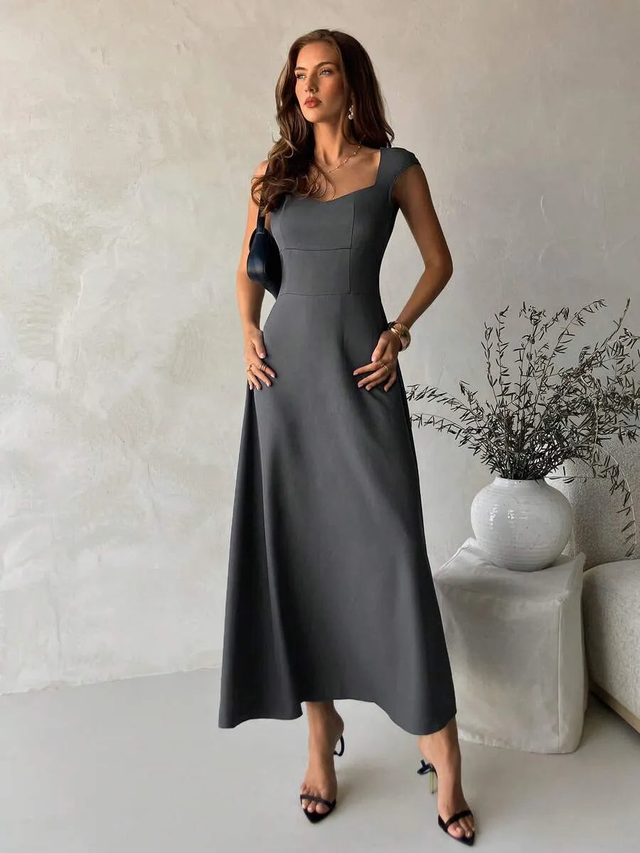 SHEIN Aloruh A-Line فستان رمادي بخصر مطوي