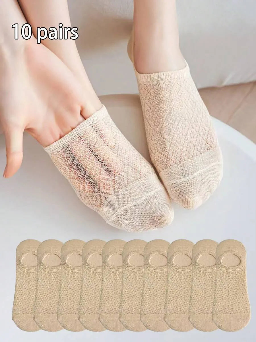 SHEIN جوارب نسائية غير مرئية شبكية مضادة للانزلاق بلون أسود