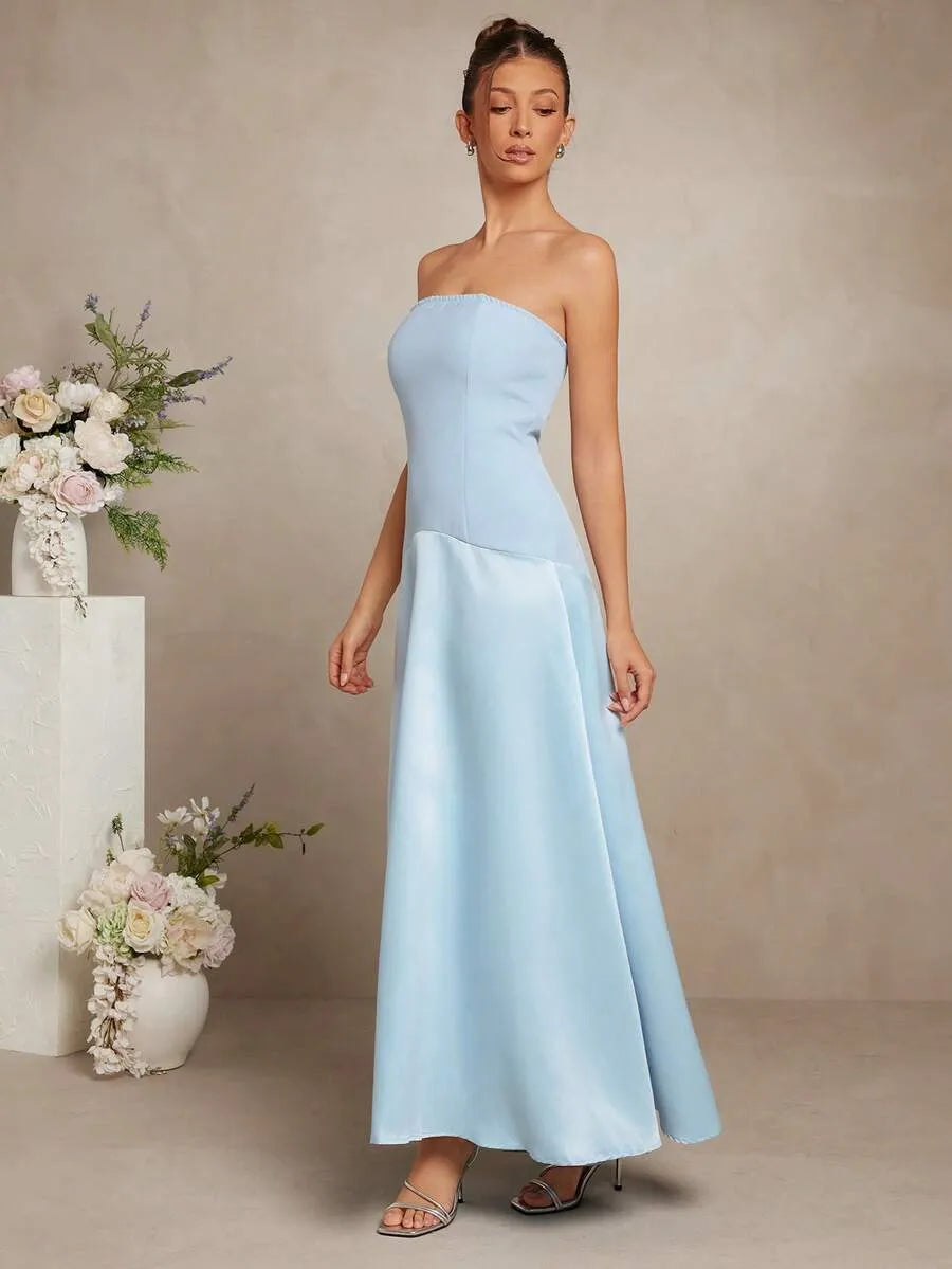SHEIN L'Amorae فستان أوف شولدر لون أحادي أزرق أنيق