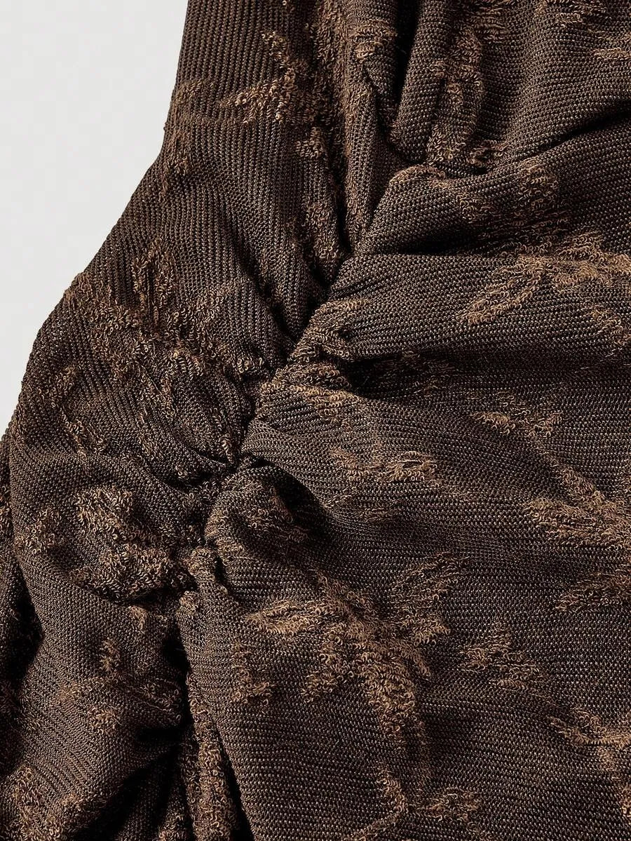 SHEIN MOD فستان نسائي طويل بياقة مربعة وأكمام طويلة وذيل سمكة بلون بني قهوة