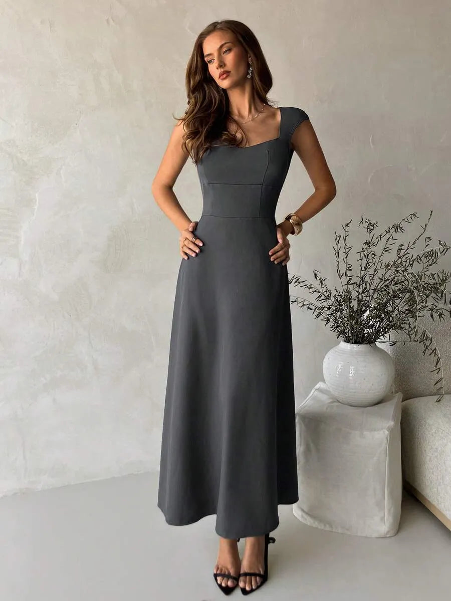 SHEIN Aloruh A-Line فستان رمادي بخصر مطوي