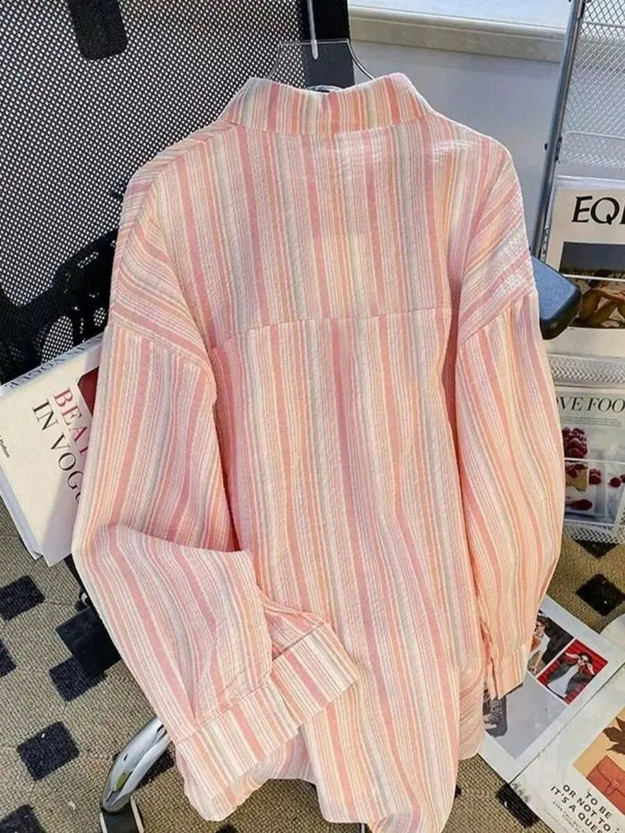 SHEIN قميص نسائي مخطط باللون الوردي