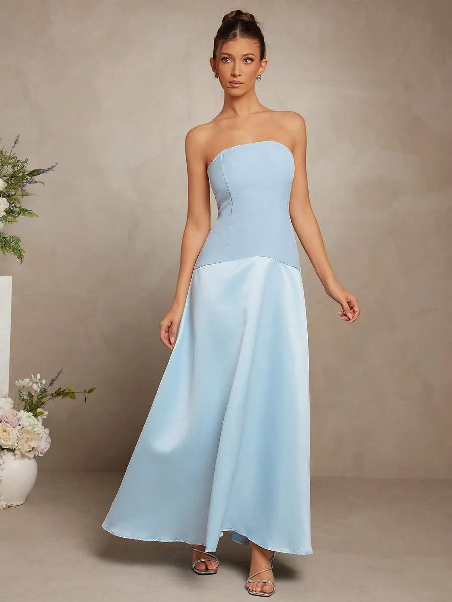 SHEIN L'Amorae فستان أوف شولدر لون أحادي أزرق أنيق