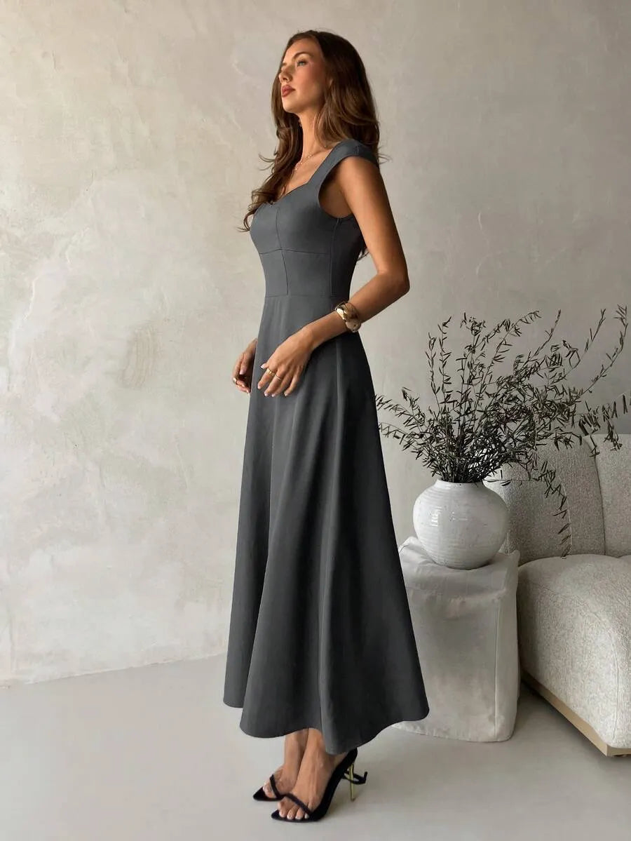 SHEIN Aloruh A-Line فستان رمادي بخصر مطوي