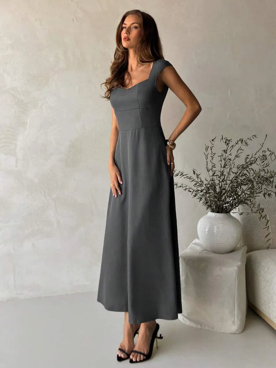 SHEIN Aloruh A-Line فستان رمادي بخصر مطوي