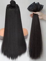 SHEIN وصلة شعر 3 قطع بلون أسود طويل مستقيم بمشبك