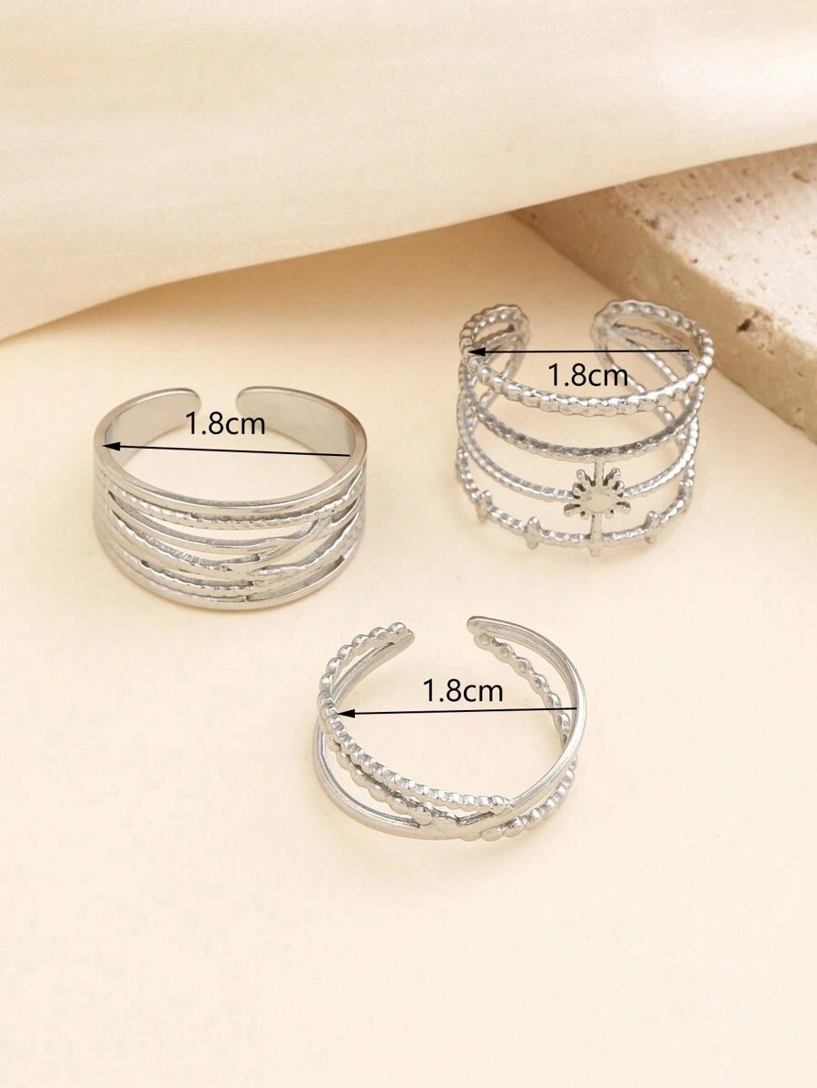 SHEIN طقم 3 خواتم فضية بشكل زهرة