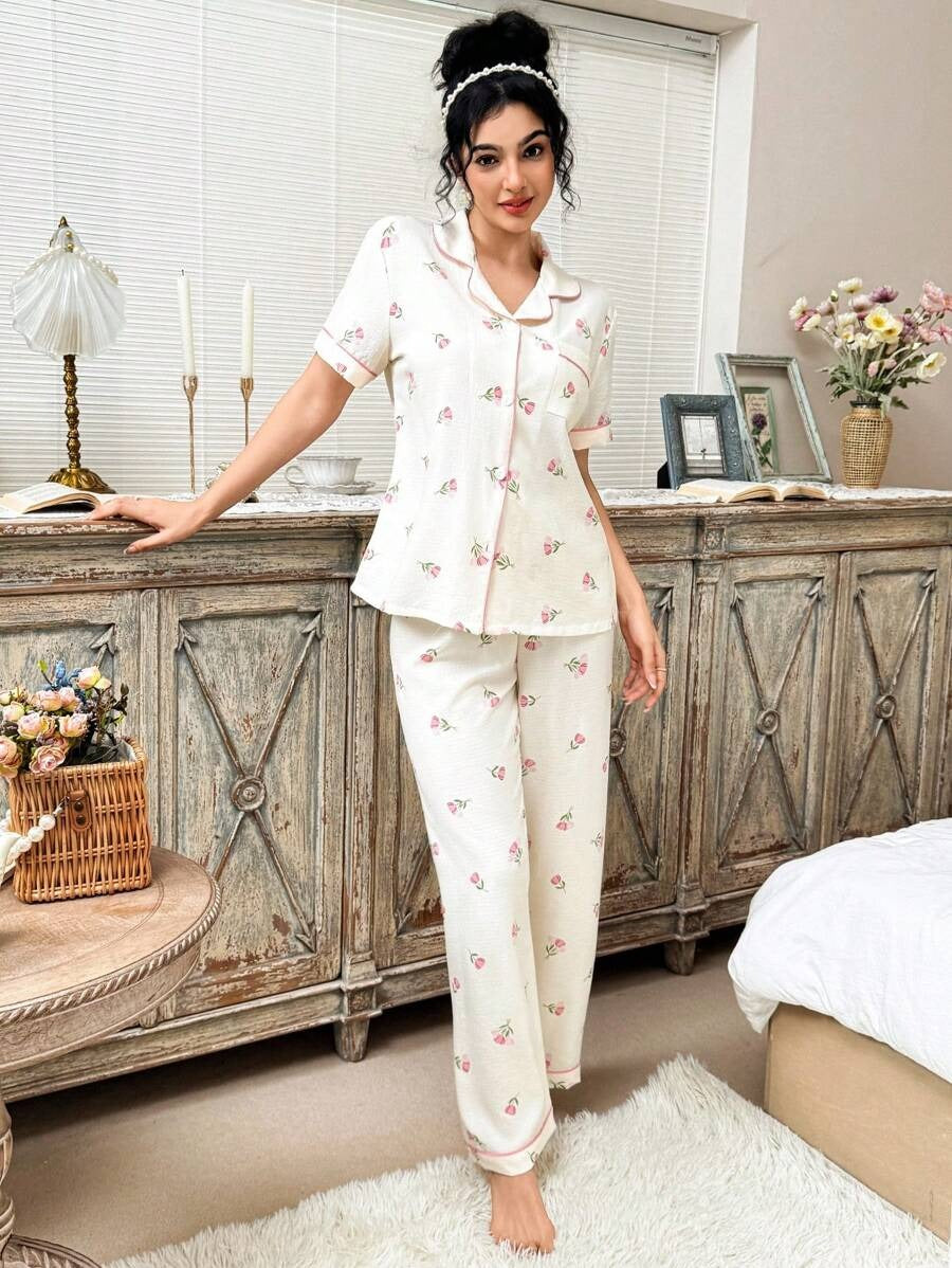SHEIN طقم بيجامة بناتي بنقشة زهور