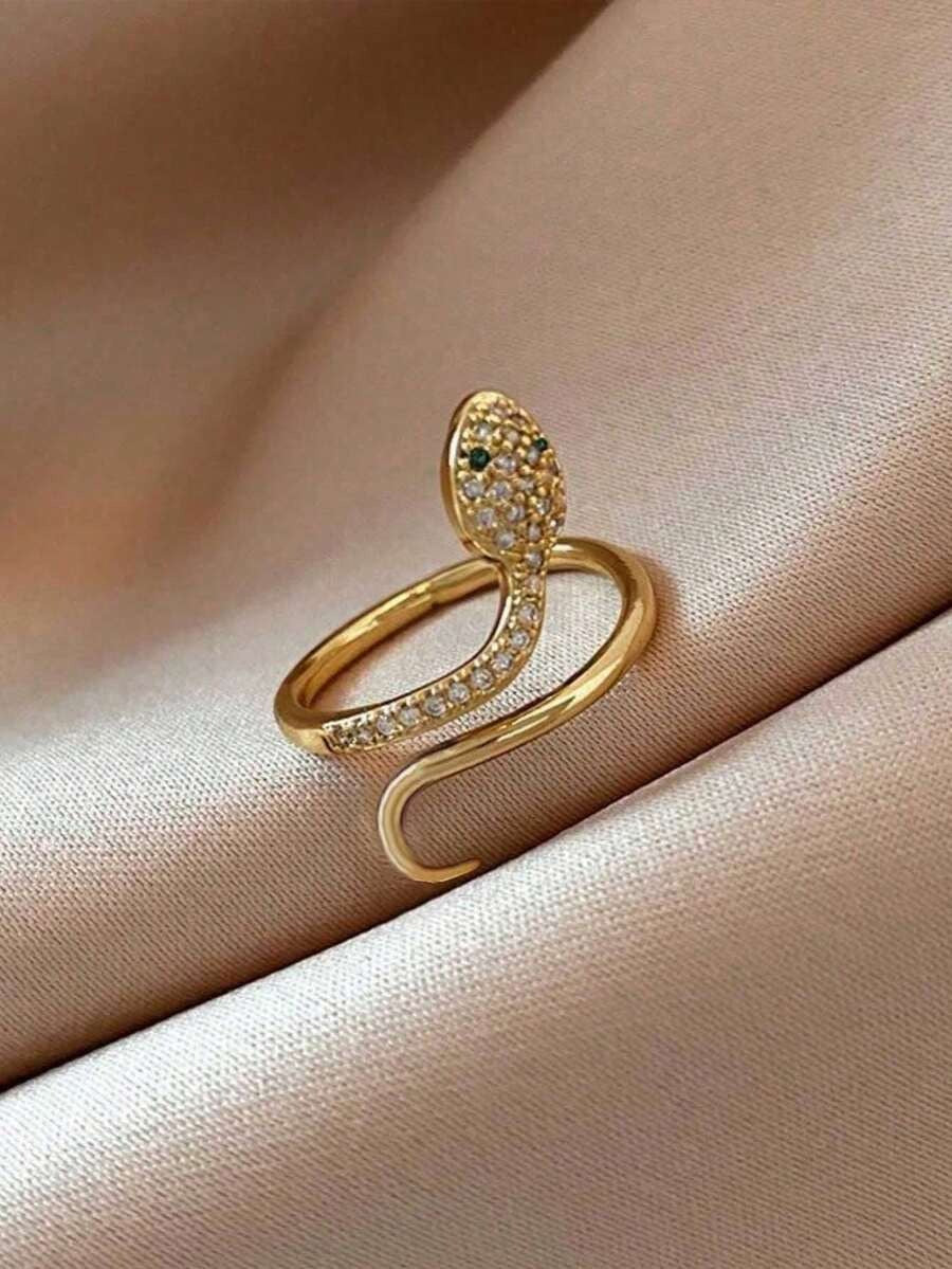 SHEIN خاتم ثعبان ذهبي مغلف بزركونيا