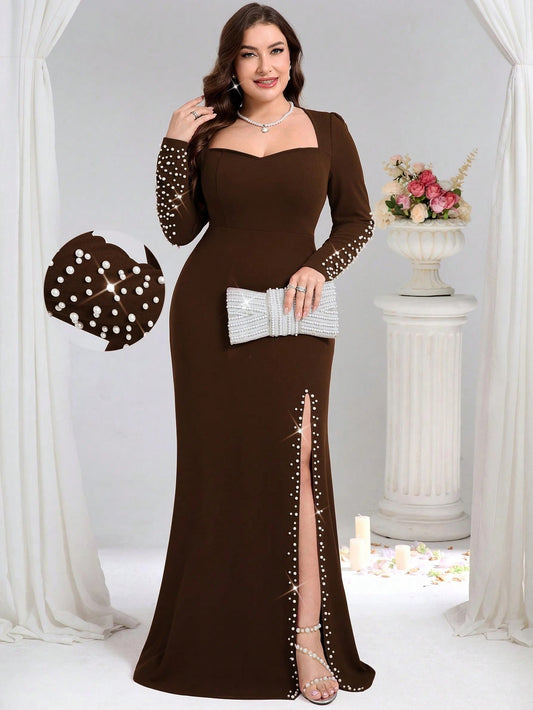 SHEIN Coutiva فستان سهرة رسمي مزخرف للمقاسات الكبيرة