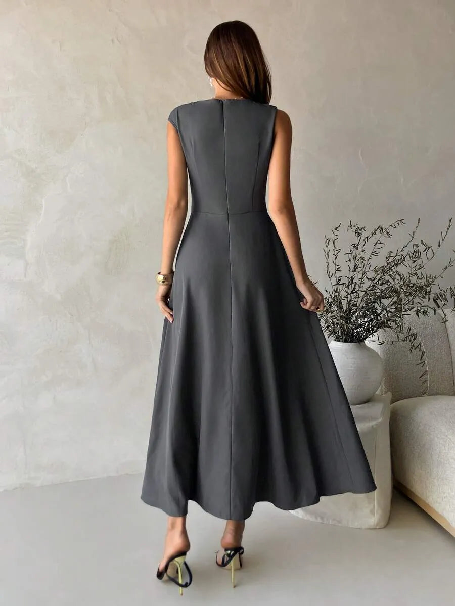 SHEIN Aloruh A-Line فستان رمادي بخصر مطوي