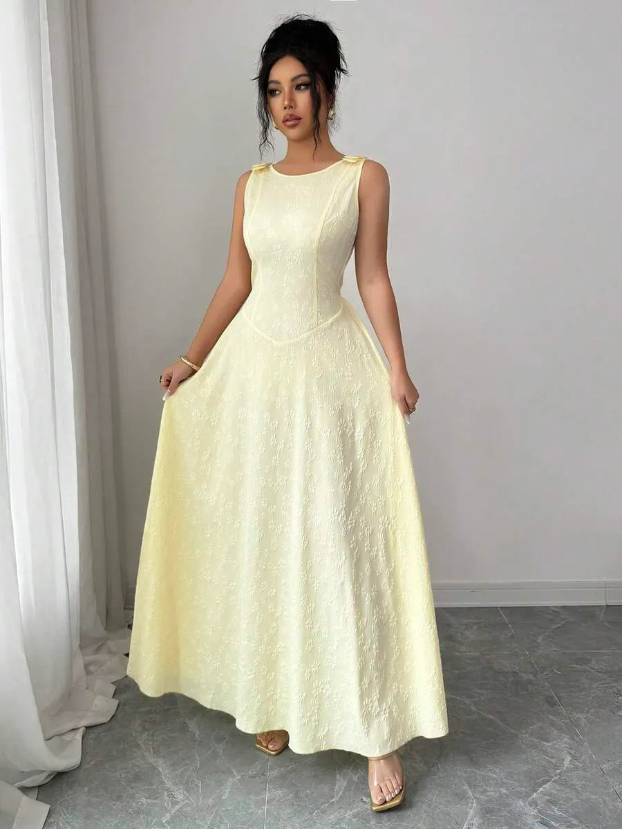 SHEIN Selianne فستان جاكار أنيق بخصر مربوط وياقة مستديرة