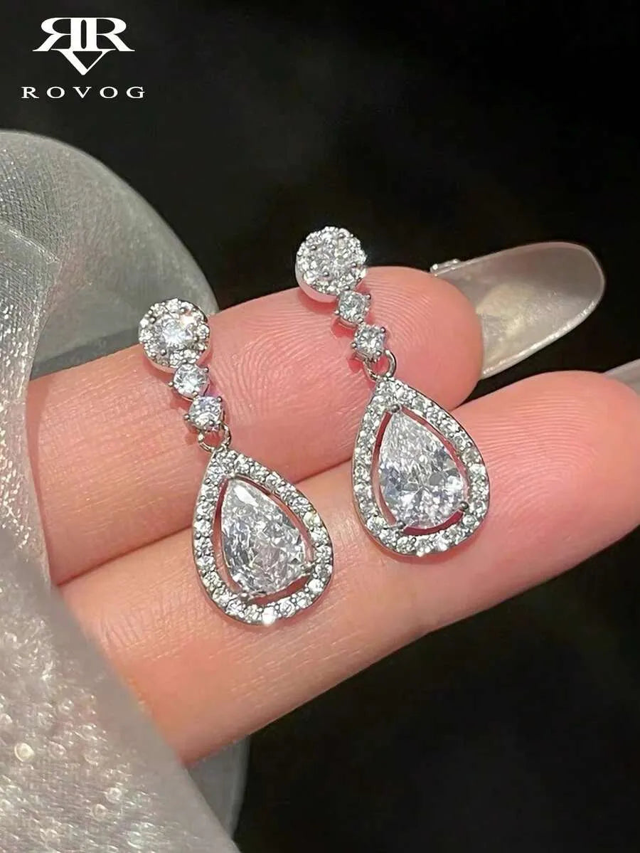 SHEIN زوج أقراط زجاجية على شكل قطرة ماء للنساء