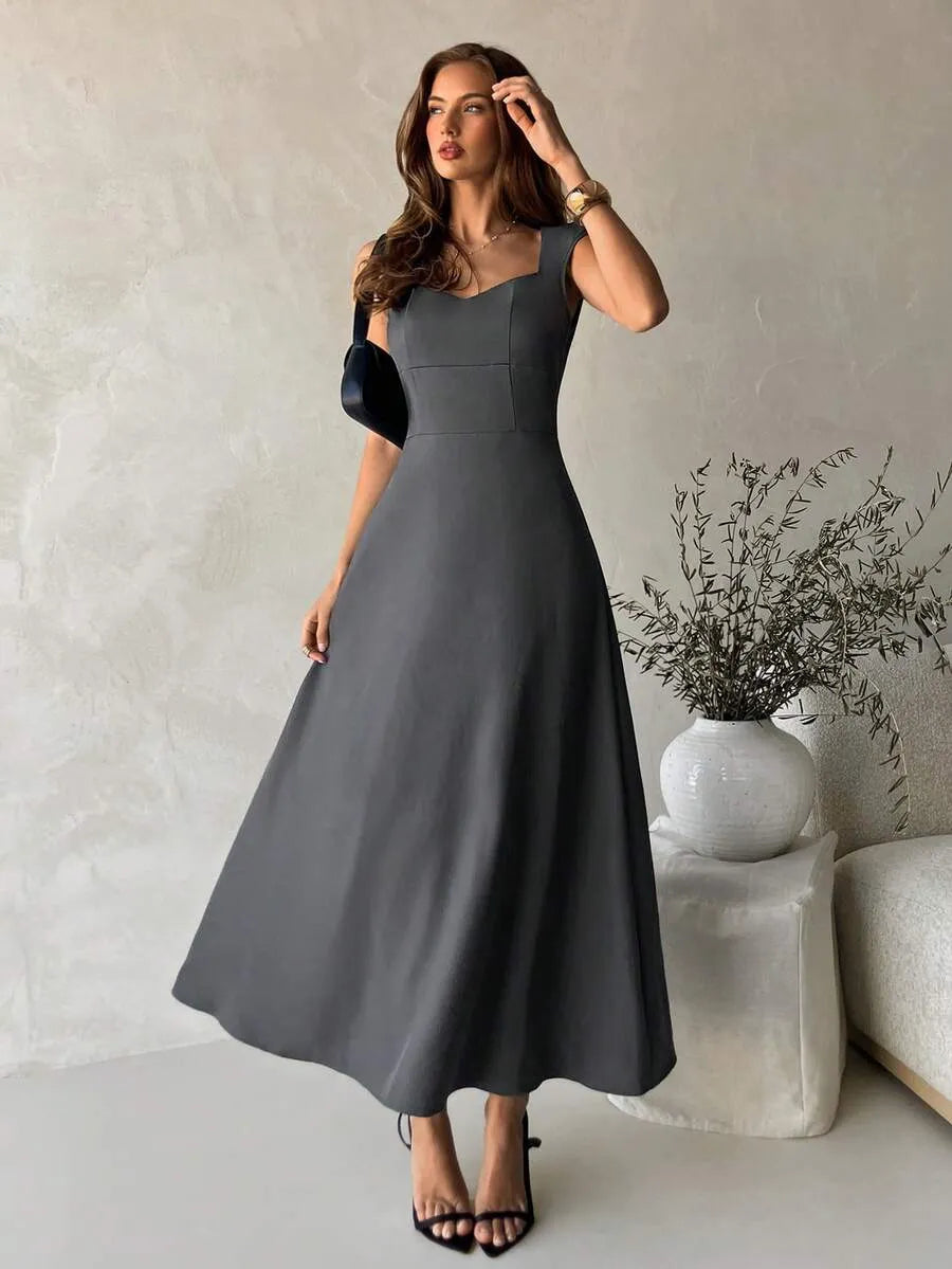 SHEIN Aloruh A-Line فستان رمادي بخصر مطوي