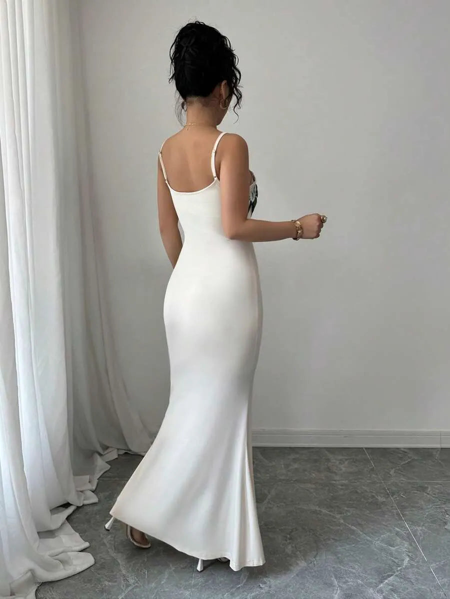 SHEIN Rafferiza فستان محبوك مشمشي بتطريز زخارف أنيق