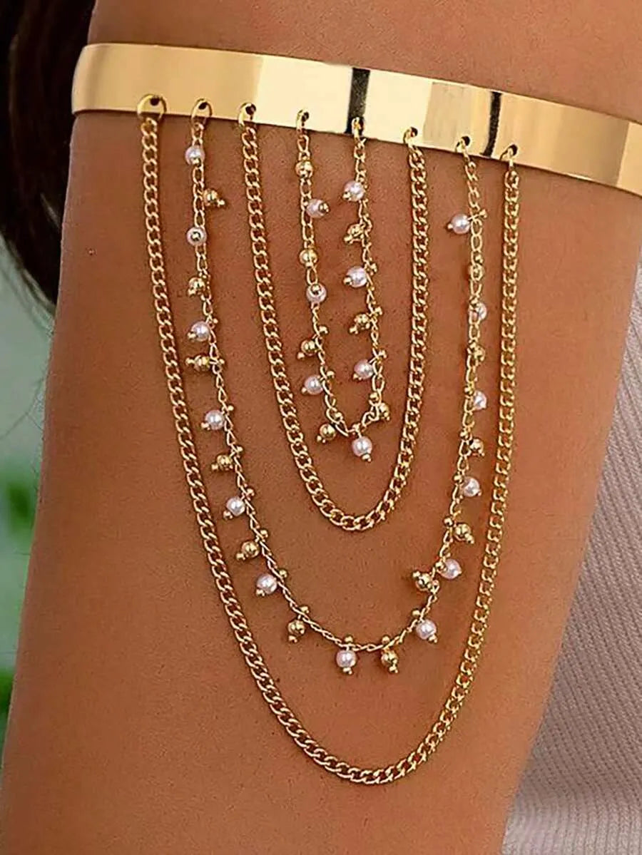 SHEIN سوار نسائي معدني بتصميم سلسلة وشرابات قابل للتعديل متعدد الألوان
