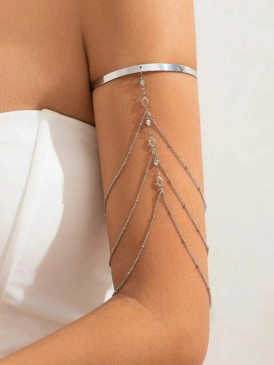 SHEIN سوار نسائي معدني بتصميم سلسلة وشرابات قابل للتعديل متعدد الألوان