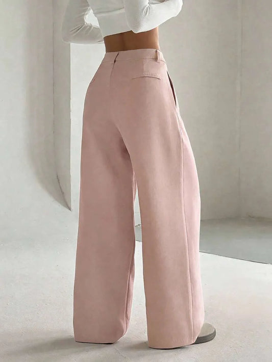 SHEIN Flirla بنطال نسائي أنيق واسع بخصر منخفض بلون وردي