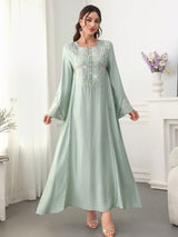SHEIN Al Najma فستان عربي طويل بأكمام واسعة وياقة دائرية