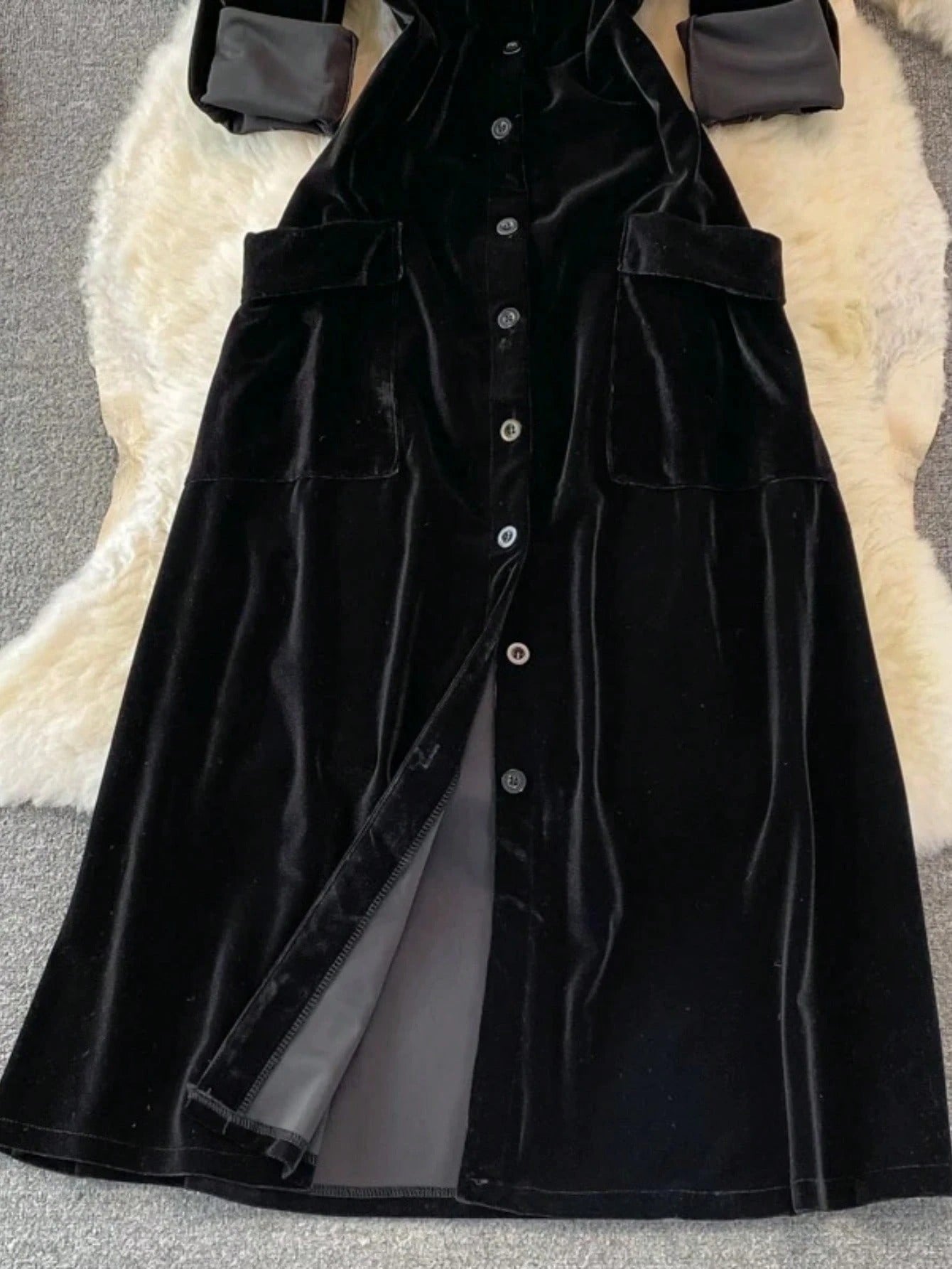 SHEIN فستان كارديجان مخمل بأحادي الصدر وجيب خصر خريف/شتاء