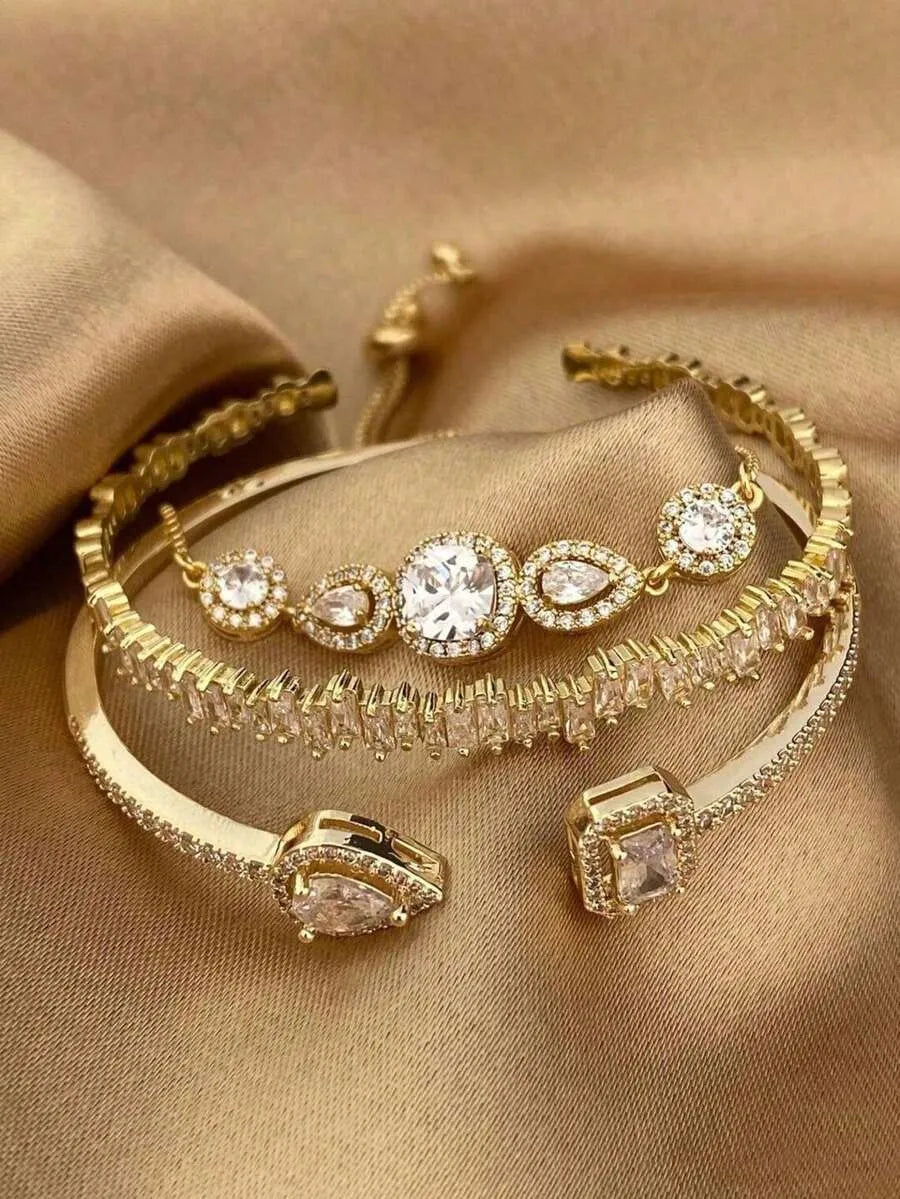 SHEIN راکول أساور مفتوحة مطلية بالذهب عيار 18 مع الزركونيا 3 قطع
