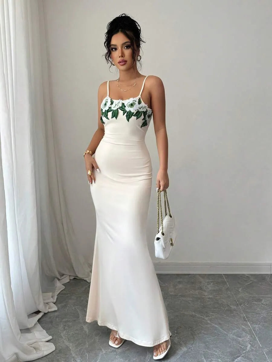 SHEIN Rafferiza فستان محبوك مشمشي بتطريز زخارف أنيق