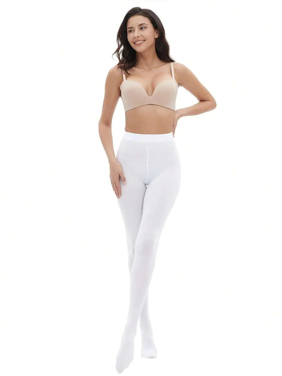 SHEIN 80D جوارب نسائية شبه شفافة سادة بلون أبيض