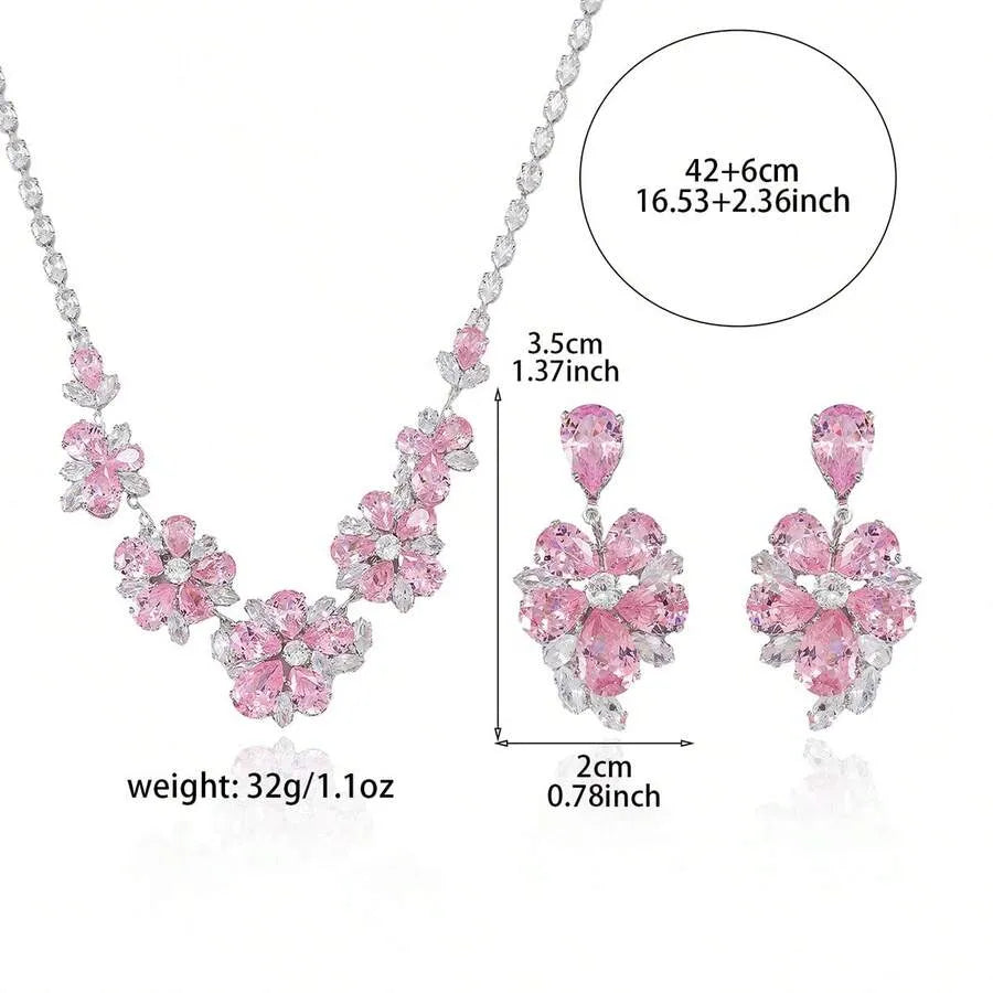 SHEIN طقم مجوهرات فاخر راين أبيض قطرة 4 قطع