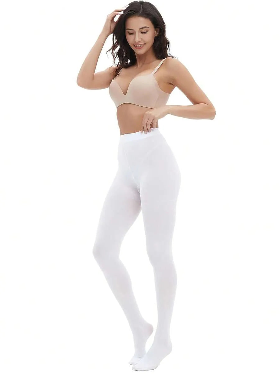SHEIN 80D جوارب نسائية شبه شفافة سادة بلون أبيض