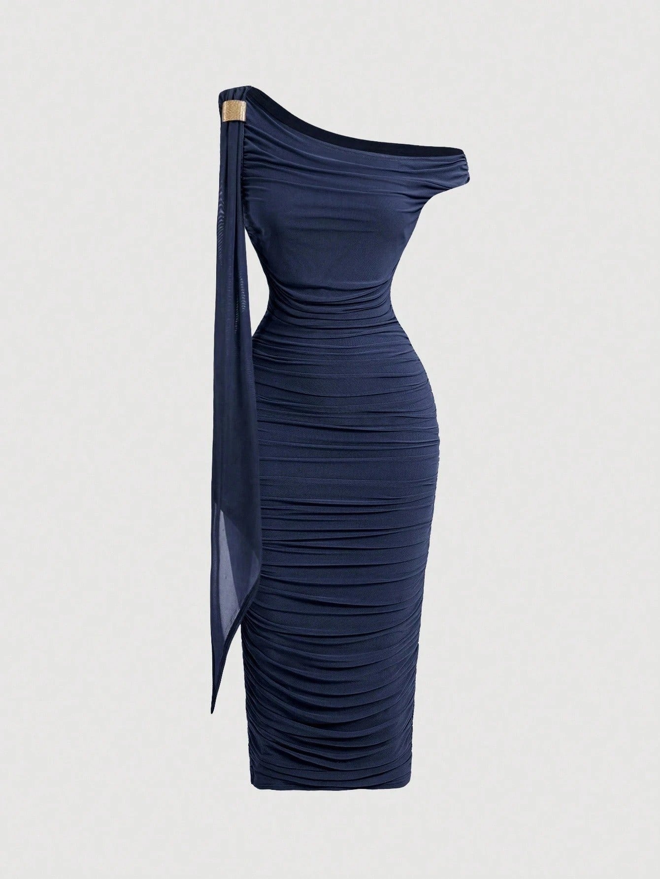 SHEIN MOD فستان متوسط الطول بتجاعيد غير متماثلة