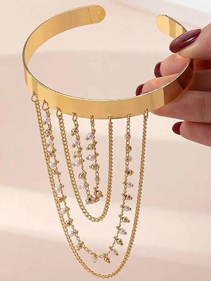 SHEIN سوار نسائي معدني بتصميم سلسلة وشرابات قابل للتعديل متعدد الألوان