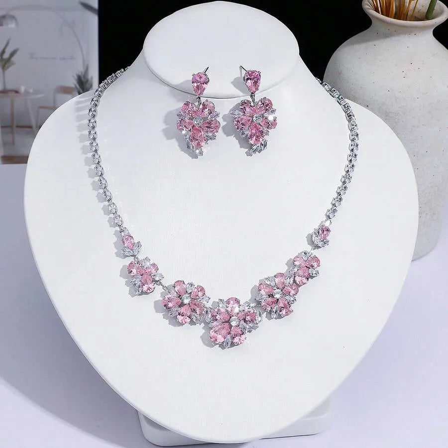 SHEIN طقم مجوهرات فاخر راين أبيض قطرة 4 قطع