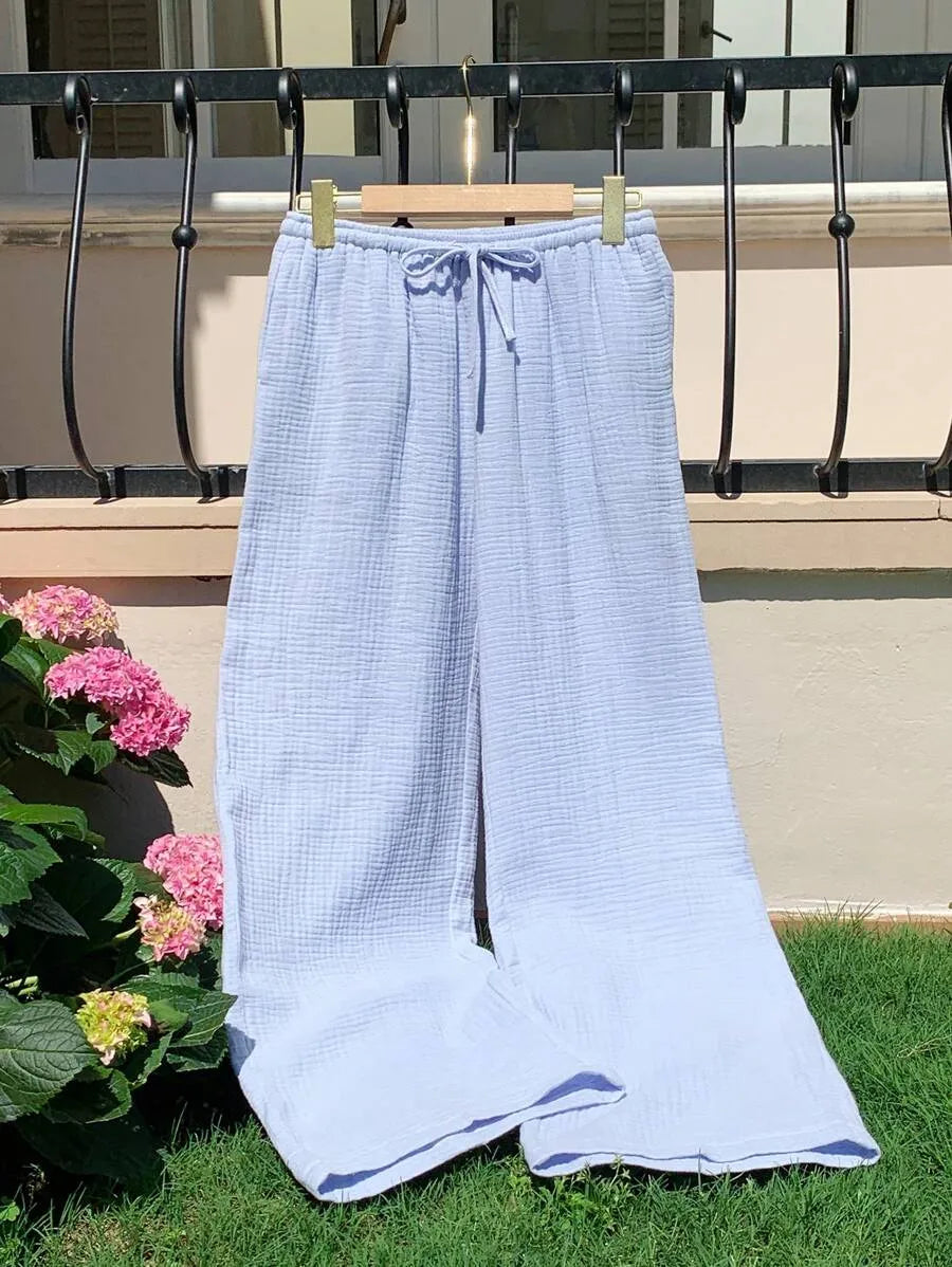 SHEIN Comfortcana بنطلون بلون الأزرق طويل كارجو بخصر منخفض من القطن