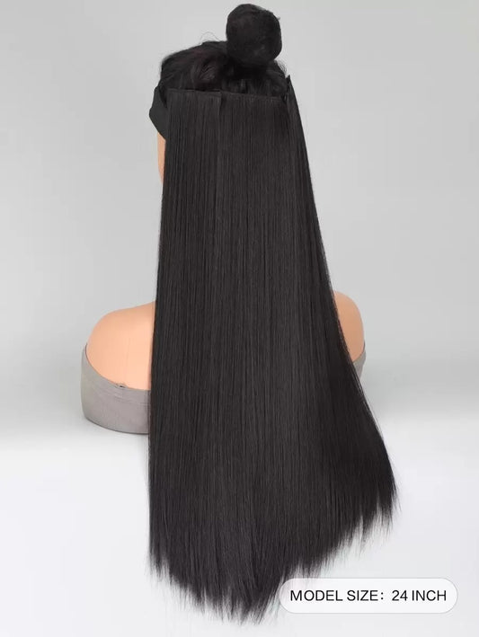SHEIN وصلة شعر 3 قطع بلون أسود طويل مستقيم بمشبك