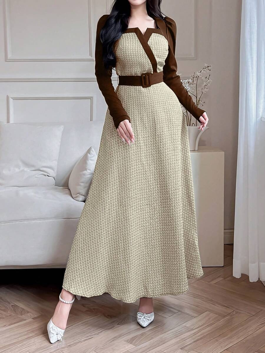SHEIN فستان بني كاجوال طويل بستايل أنيق