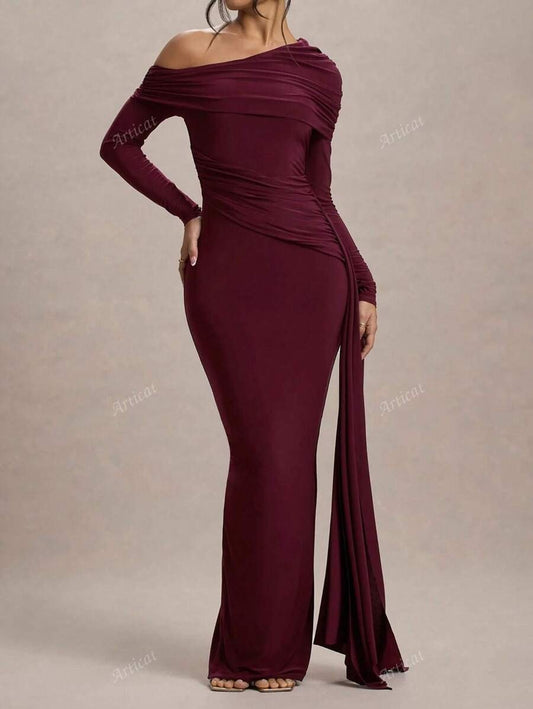 SHEIN Articat فستان طويل وضيق بلون عنابي