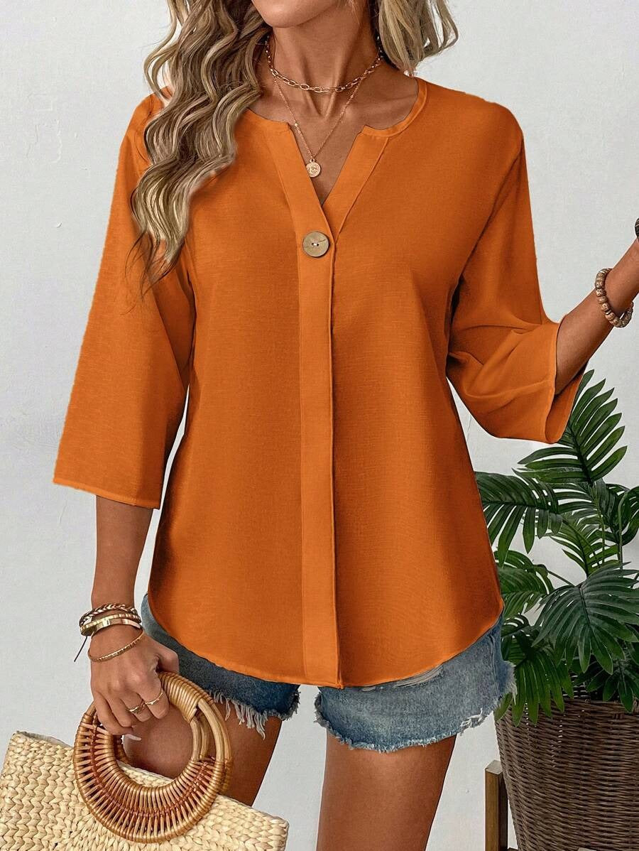 SHEIN LUNE بلوزة خفيفة وفضفاضة بلون برتقالي ناعم