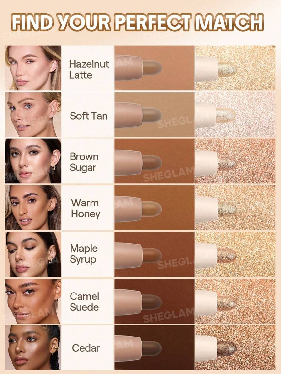 SHEGLAM Camel Suede عصا كونتور وهايلايتر