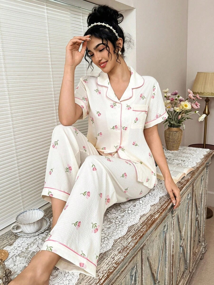SHEIN طقم بيجامة بناتي بنقشة زهور